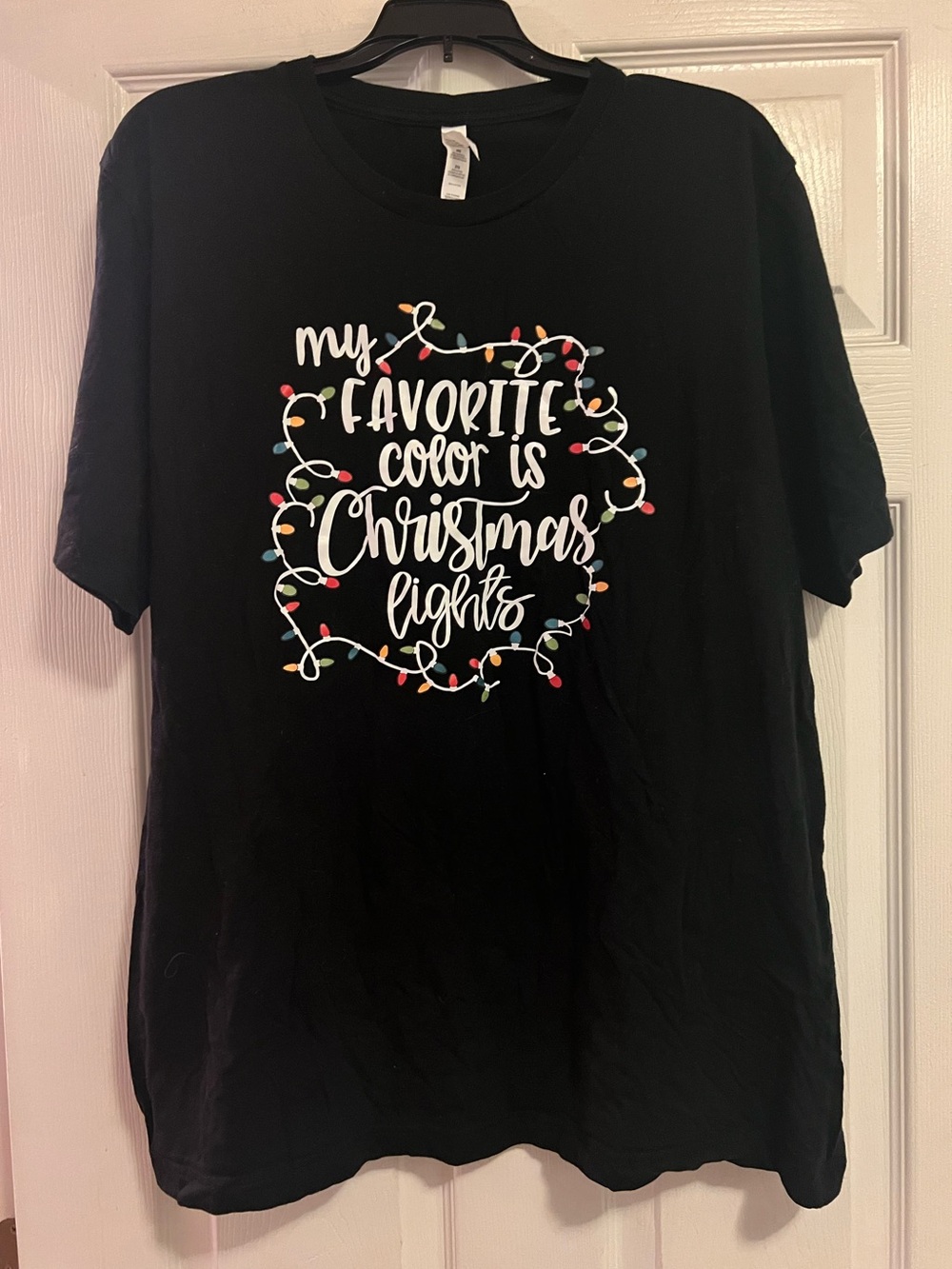 Cute Black Christmas Tee - “My Favorite Color Is Christmas Lights” Size XXL